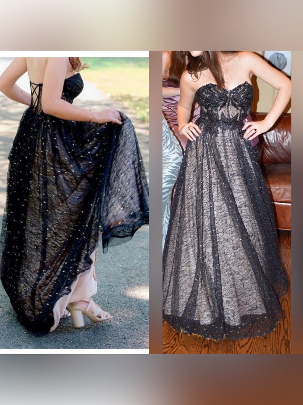 Betsy & Adam Sweetheart Black Lace Tulle Corset Goth Wednesday Adams Gown 8 $340